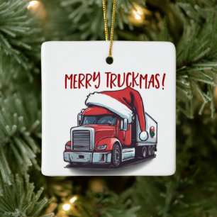 Grappige Kerst Semi Transport Truck Truckmas Keramisch Ornament