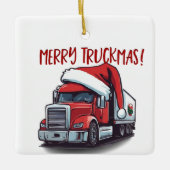 Grappige Kerst Semi Transport Truck Truckmas Keramisch Ornament (Voorkant)