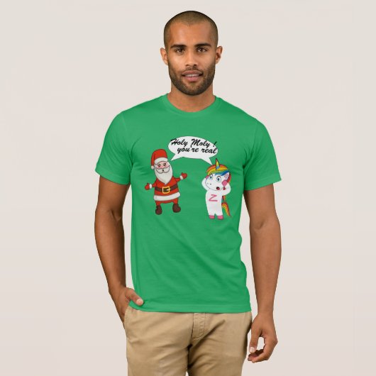 Grappige kerst Shirt, Santa & Eenhoorn botsing T-shirt (Voorkant volledig)