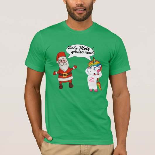 Grappige kerst Shirt, Santa & Eenhoorn botsing T-shirt (Voorkant)