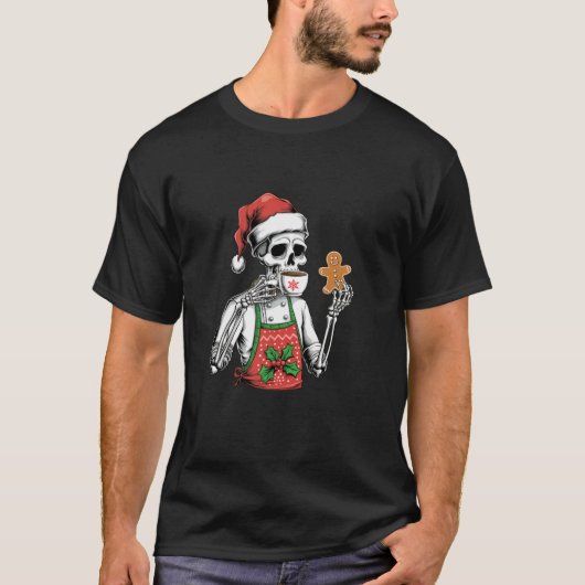 Grappige Kerst Skeleton Chef Gingerbread Man Coff T-shirt (Voorkant)