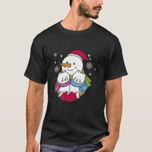 Grappige kerst sneeuwman en katten Schattige Santa T-shirt