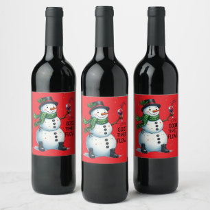 Grappige kerst sneeuwpop goede tijden drink feest wijn etiket