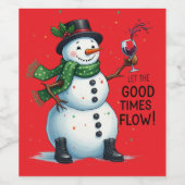 Grappige kerst sneeuwpop goede tijden drink feest wijn etiket (Enkel label)