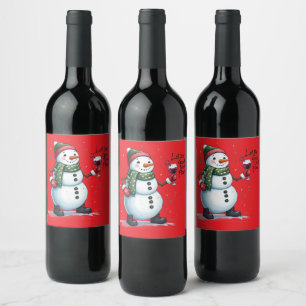 Grappige kerst sneeuwpop goede tijden roll drink wijn etiket
