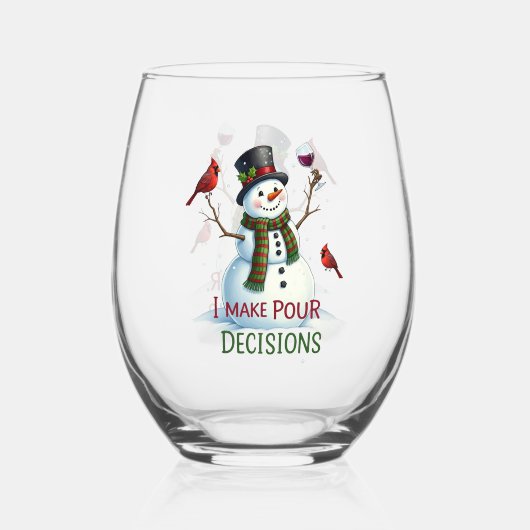 Grappige kerst sneeuwpop vakantie Stemless Wijnglas Zonder Voet (Achterkant)