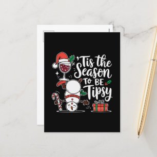 Grappige kerst sneeuwpop wijn feestdagenkaart