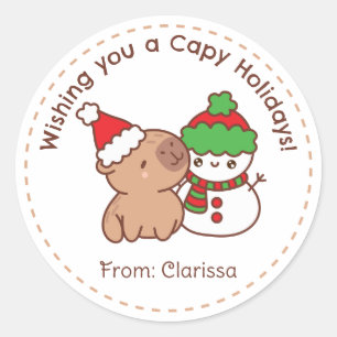 Grappige Kerst stickers - Capybara & Snowman