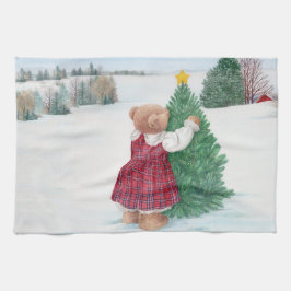 Grappige Kerst Teddybeer Winter Wonderland Theedoek