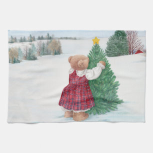 Grappige Kerst Teddybeer Winter Wonderland Theedoek