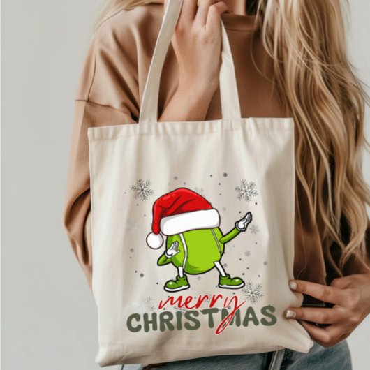 Grappige kerst tennisbal dabbing tote bag