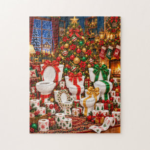 Grappige Kerst toiletten en toiletpapier Legpuzzel