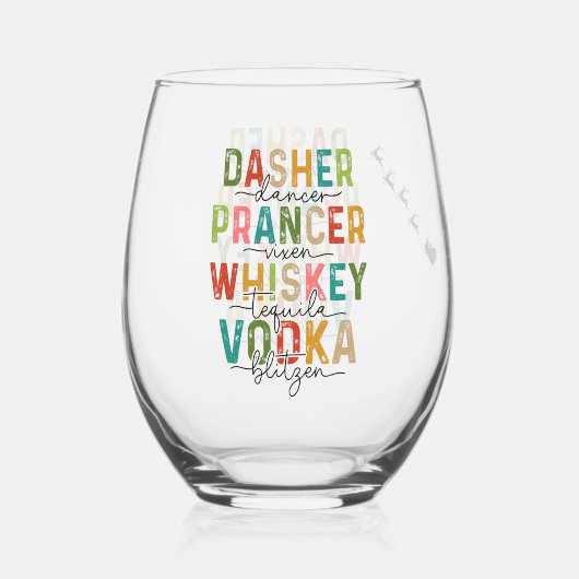 Grappige Kerst Tumbler Dasher Prancer Blitzen Wijnglas Zonder Voet (Achterkant)