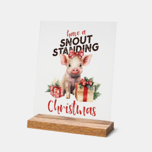 Grappige kerst varken snuit woord kunst acryl bord