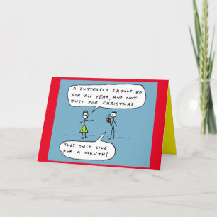 Grappige kerst vlinder cartoon grap feestdagen kaart