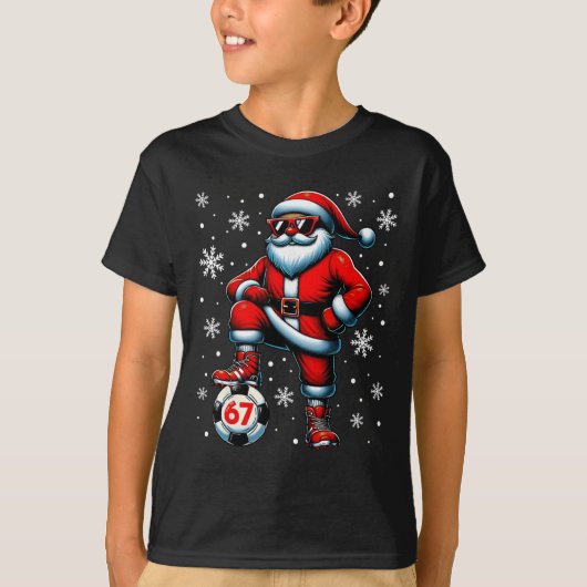 Grappige Kerst Voetbal Cool Sinterklaas 6 7 Meme T T-shirt (Voorkant)