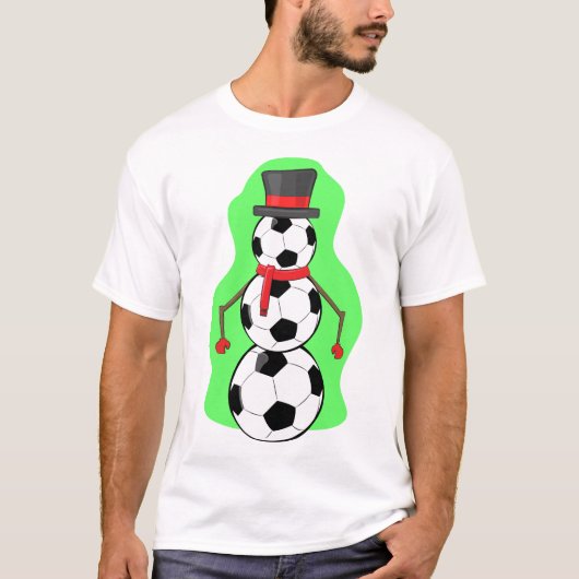 Grappige Kerst Voetbal Sneeuwman T-shirt (Voorkant)