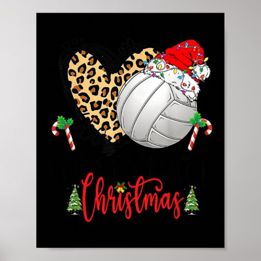 Grappige Kerst Volleybal Hartslag Santa Hat Xma Poster (Voorkant)