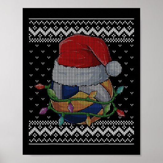Grappige Kerst Volleybal Santa Hat Xmas Pyjama's Poster (Voorkant)