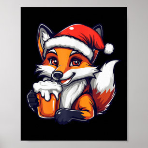 Grappige kerst vos met bier strip poster