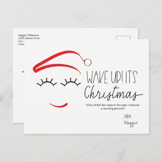 Grappige kerst Wakker worden Het is kerst wimpers Feestdagenkaart (Voorkant / Achterkant)
