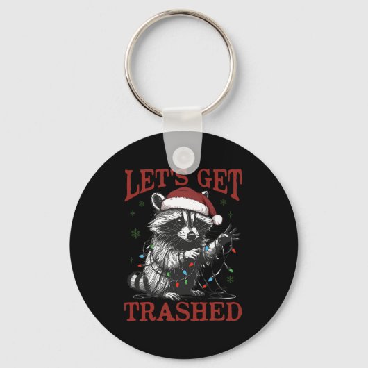 Grappige kerst wasbeer Get Trashed Santa Feral Xm Sleutelhanger (Voorkant)