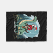 Grappige kerst wasbeer rijden dinosaurus Trex Anim Fleece Deken (Voorkant (Horizontaal))