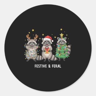 Grappige Kerst Wasbeer - Verwilderd Maar Feestelij Ronde Sticker