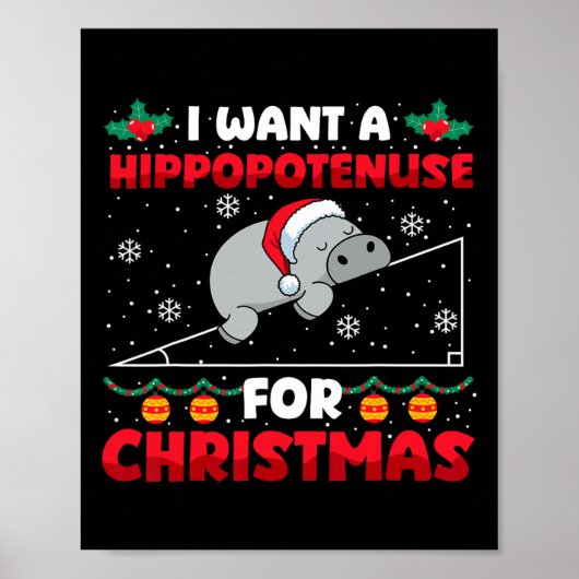 Grappige Kerst Wiskunde Docent Hippopotenuse Wisku Poster (Voorkant)