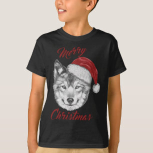 Grappige kerst wolf met kerstmuts t-shirt