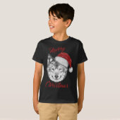Grappige kerst wolf met kerstmuts t-shirt (Voorkant volledig)