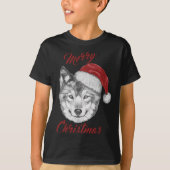 Grappige kerst wolf met kerstmuts t-shirt (Voorkant)