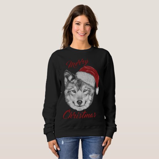 Grappige kerst wolf met kerstmuts trui (Voorkant volledig)