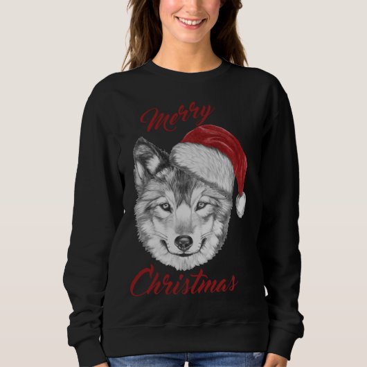 Grappige kerst wolf met kerstmuts trui (Voorkant)