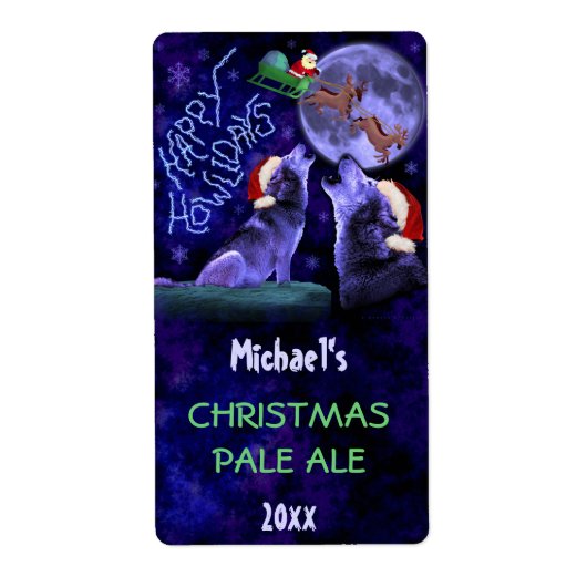 Grappige Kerst Wolf Pun Bier Fles Craft Brouwen Etiket (Voorkant)