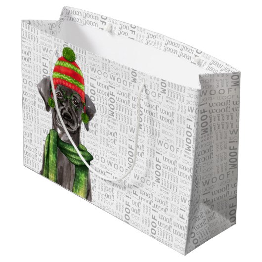 Grappige kerst zwart labrador hond groot cadeauzakje (Achterkant Gekanteld)
