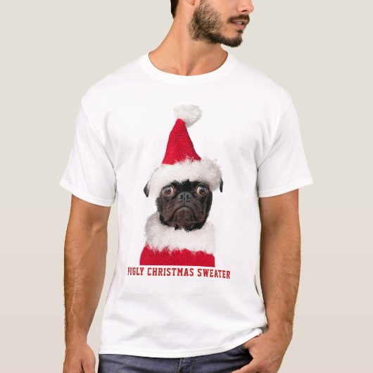 Grappige Kerst Zwarte Pug Pugly Trui T-shirt (Voorkant)