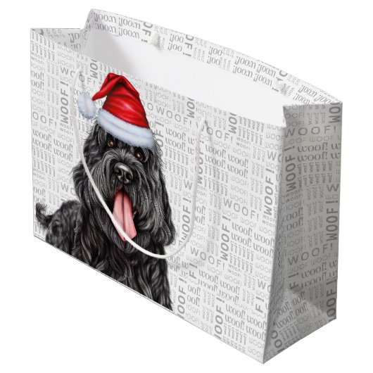 Grappige Kerst Zwarte Russische Terriër Woof Groot Cadeauzakje (Achterkant Gekanteld)