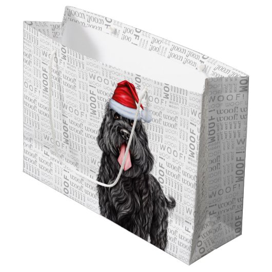 Grappige Kerst Zwarte Russische Terriër Woof Groot Cadeauzakje (Voorkant Gekanteld)
