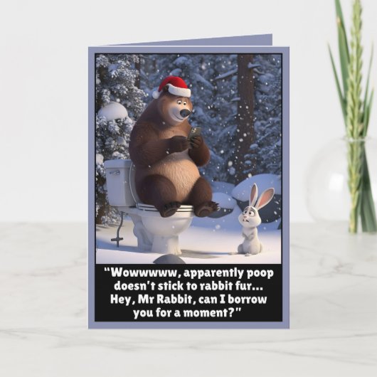 Grappige kerstbeer en konijn kaart (Voorkant)