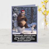 Grappige kerstbeer en konijn kaart (Gele Bloem)