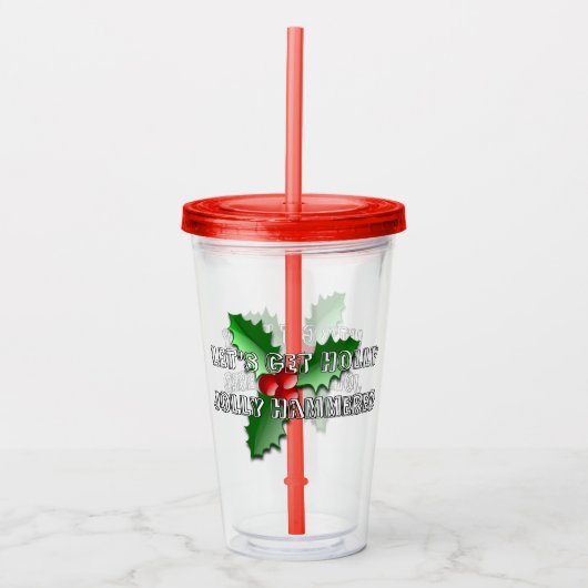 Grappige Kerstbessen Groene Bladeren Vakantie Acryl Drinkbeker (Voorkant)