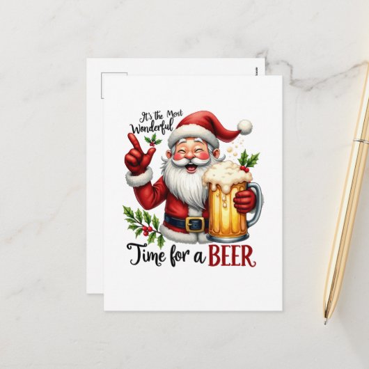Grappige kerstbiertijd feestdagenkaart (Voorkant / Achterkant in situ)