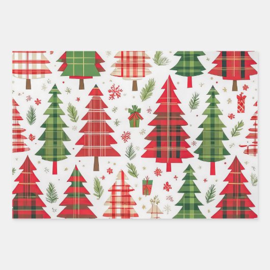 Grappige kerstbomen gespeeld patroon inpakpapier vel (Voorkant)