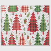 Grappige kerstbomen op geplakt patroon cadeaupapier (Vlak)