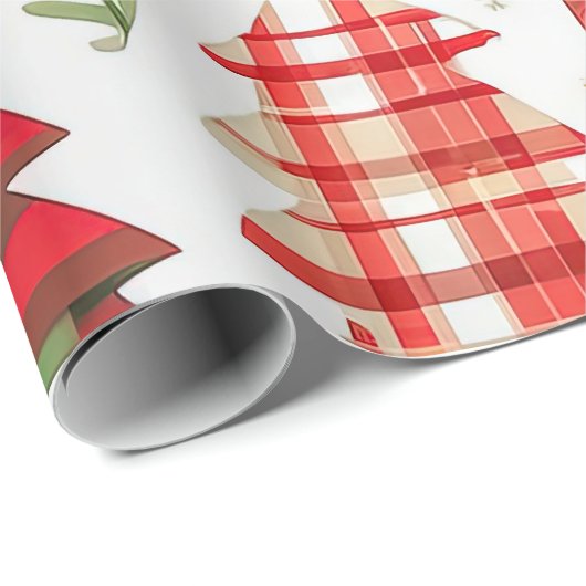 Grappige kerstbomen op geplakt patroon cadeaupapier (Rol Hoek)