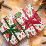 Grappige kerstbomen op geplakt patroon cadeaupapier<br><div class="desc">Dit grillige inpakpapier is voorzien van kleurrijke plaid kerstbomen,  het toevoegen van een leuke en feestelijke touch aan uw vakantie geschenken</div>
