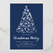 Grappige Kerstboom Bows Navy Holiday Party Folie Uitnodiging (Voorkant)