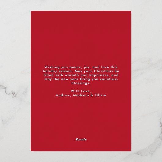 Grappige kerstboom buigt rood niet-foto folie feestdagenkaart (Achterkant)