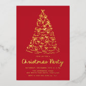 Grappige kerstboom buigt rood vakantiefeest folie uitnodiging (Voorkant)